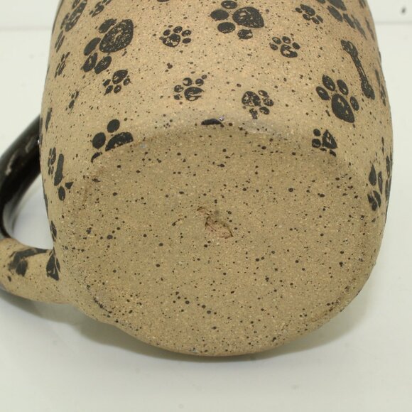 Dog Lovers Mug Dark Brown Tan Paw Print Bones Handmade Pottery Stoneware Mug Cup - Picture 6 of 8